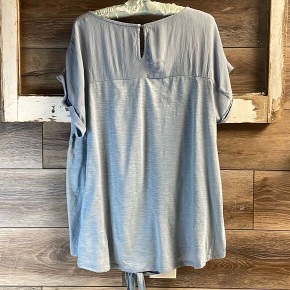 Tempted Heart Woman’s Top, Size 2X, Blue with Colored Embroidery Stitching - Picture 6 of 6